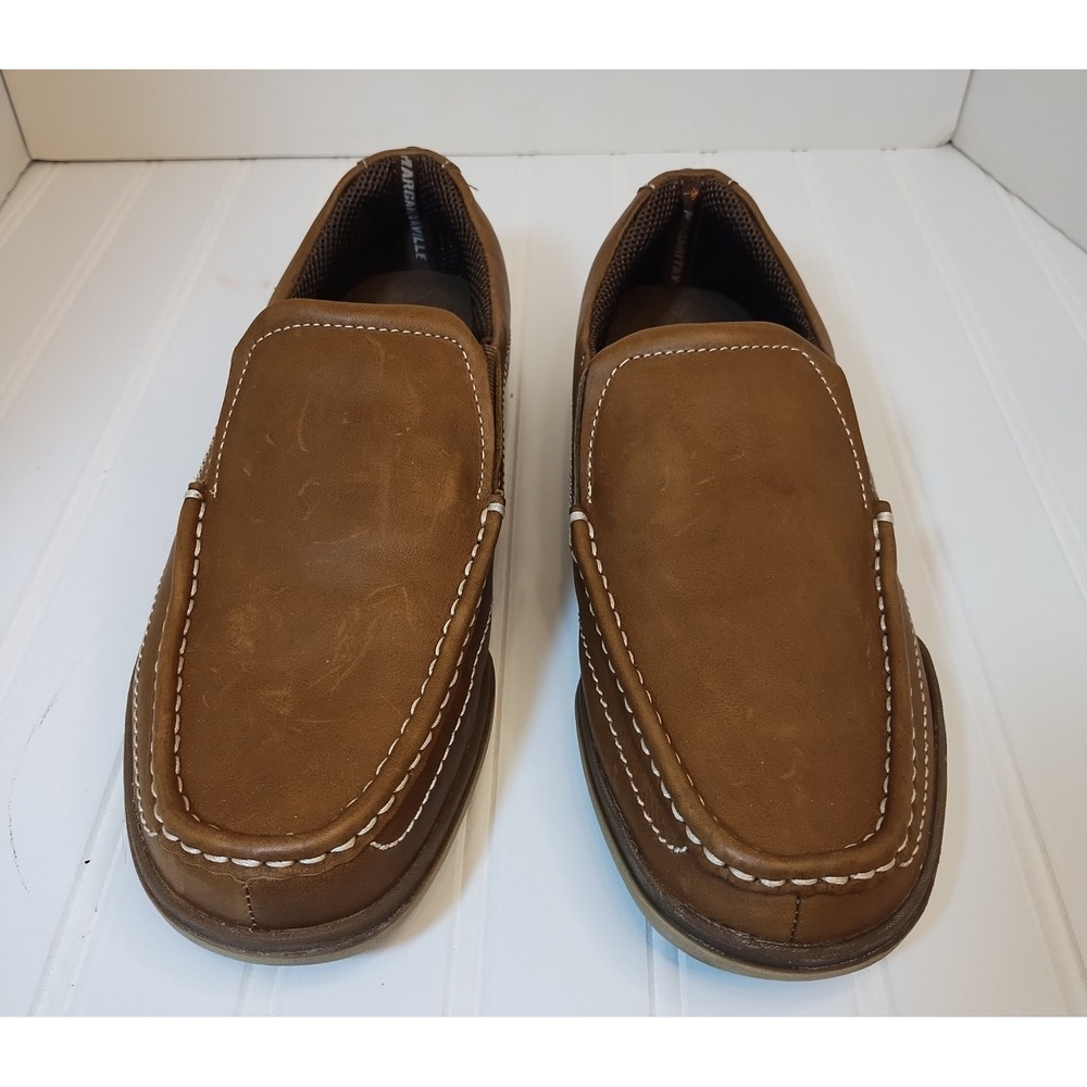 Margaritaville Bonaire Mens 9.5 Brown Leather Slip On Loafers Preppy Boat Shoes